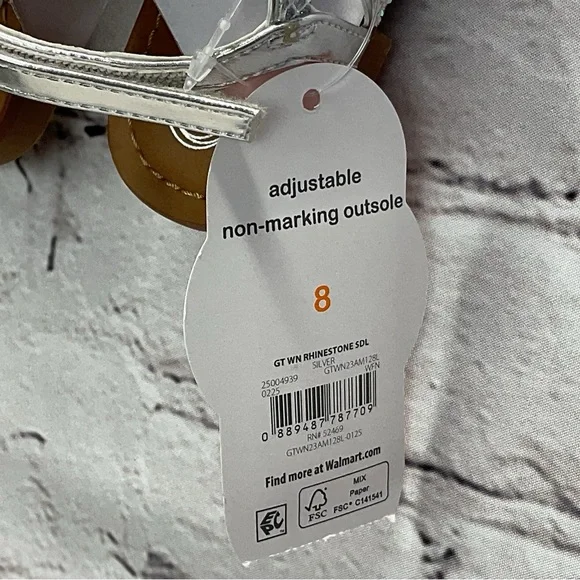 Wonder Nation Sandals Toddler Girls Size 8 Silver Bling Thong Vacation Summer - Picture 2 of 6